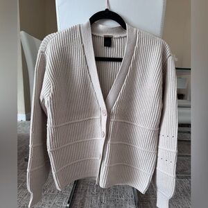 Magaschoni Beige Ribbed Cardigan Sweater Size S Excellent Condition
